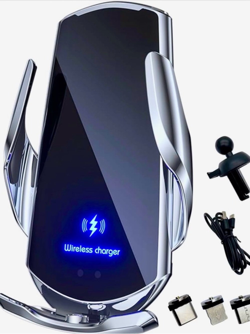 Wireless Car Phone Charger Mount - Black & Silver